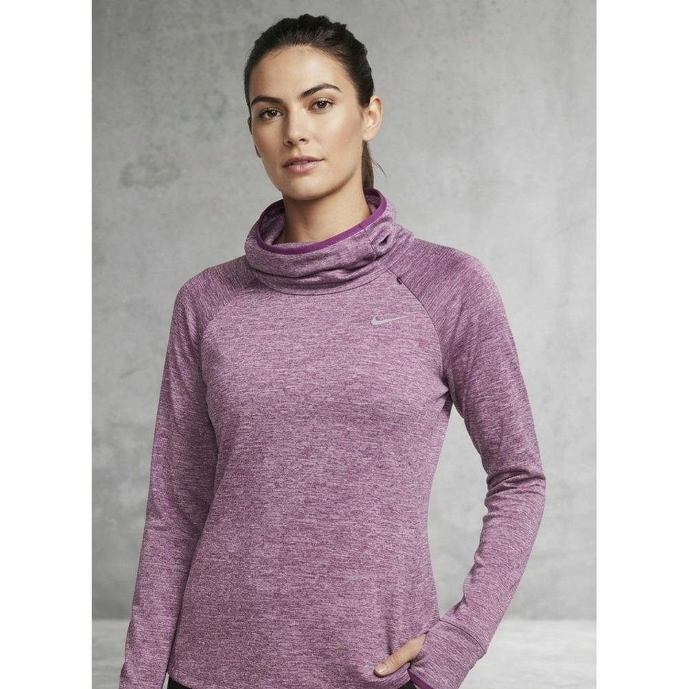 Nike Dri-Fit Running Cowl Neck Hoodie Heathered Purple Activewear Top Small